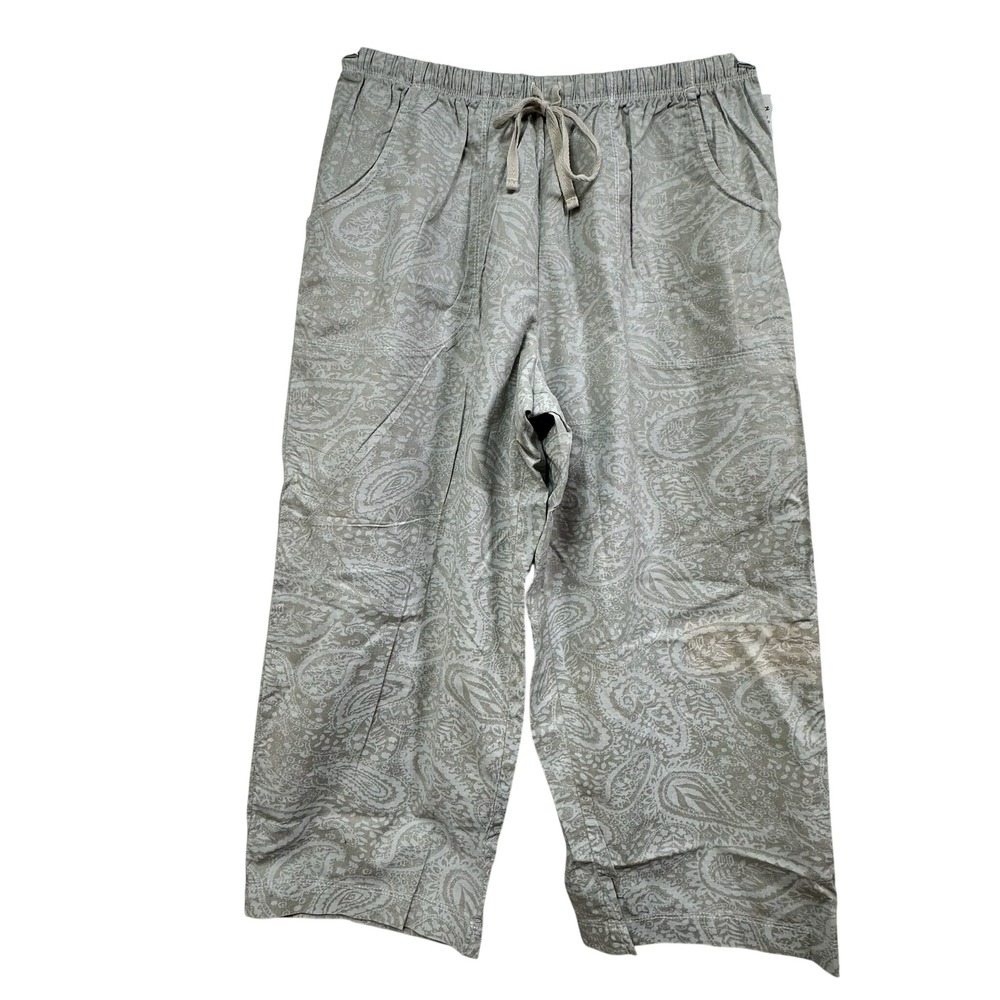 Fresh Produce Augustine Sheeting Paisley Crop Pants Gray Tan White Large FLAW